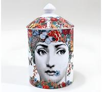 AlphaDesignLuxe Portavelas Italiano Hecho a Mano, jarrón de Arte Moderno con diseño de Cara Femenina, Elegante Tarro de aromaterapia para decoración de Mesa (Rojo Floral)
