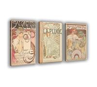Alphonse Maria Mucha Prints - Juego de 3 pósteres Art Nouveau, juego de pared para galería, arte victoriano francés antiguo, 30 x 45 cm