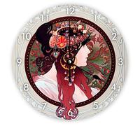 Alphonse Mucha - Reloj de pared decorativo silencioso sin tictac, redondos, modernos relojes de madera para dormitorio, sala de estar, hogar, oficina, escuela, decoración de pared, 38 x 38 cm
