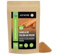 Alpi Nature Canela de Ceilán Orgánica en Polvo 500g, Palitos de Canela de Ceilán Molidos en Polvo