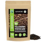 Alpi Nature Pimienta Negra Tellicherry Orgánica en Grano 500g, Granos de Pimienta Tellicherry Enteros