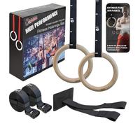 ALPIDEX Anillas de Gimnasia de Madera - Aros para Ejercicio con Anclaje de Puerta y Correas con Marcas de Longitud | con e-Book