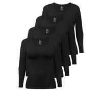 ALPIDEX Camiseta Manga Larga Mujer Pack de 4 Básica Lisa Algodón Elástico Camiseta Interior Cuello Redondo, Tamaño:S, Color:Negro