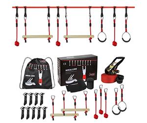 ALPIDEX Ninja Slackline Set 15 m Jóvenes Adultos Anillas Nudos Cuerda Escalada Obstaculo