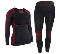 ALPIDEX Ropa Interior térmica Mujer cálido Funcional Transpirable esquí Deportes Conjuntos térmicos Invierno otoño, Tamaño:l/XL, Color:Negro-Rojo