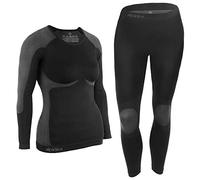 ALPIDEX Ropa Interior térmica Mujer cálido Funcional Transpirable esquí Deportes Conjuntos térmicos Invierno otoño, Tamaño:S/M, Color:Negro-Gris