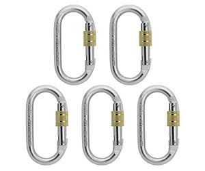 ALPIDEX Set de 5 Mosquetones de Acero Ovalados Mosquetón de Rosca - 25 kN - Probados según EN 362 & EN 12275 - Mosquetón para Escalada y Seguridad Laboral