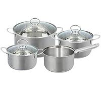 alpina 8711252173900 - Juego de sartenes con tapa, apto para lavavajillas, apto para todas las fuentes de calor, acero inoxidable, 7 piezas