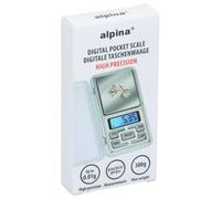 alpina Báscula digital de bolsillo - Báscula de precisión de hasta 300 g - Precisión 0,01 g - Función de tara y varias unidades de medida - Pantalla LCD retroiluminada - Plata