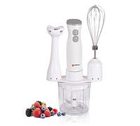 alpina Batidora de mano - Set con picadora, batidora y batidor - 2 velocidades - 250 W - Acero inoxidable - Blanco
