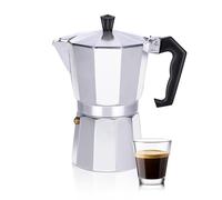 alpina Cafetera Acero Inoxidable 6 Tazas - Cafetera Italiana Acero ⌀10 x 19 CM - 320 GR - Greca de Café- Accesorios Cafetera Italiana - También con Gas/Halógeno/Cerámica - Aluminio