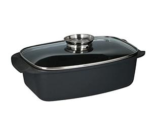 alpina Cazuela con tapa de cristal, para horno, cocer al vapor y freír, 5,5 L, color negro