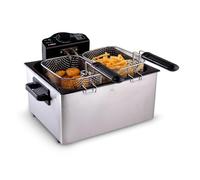 alpina Freidora de Aceite 5 Litros - Freidora Doble con 3 Cestas de Fritura, 1x Grande y 2x Pequeñas - Fritadeira Ajustable hasta 190 °C - Freidora Profesional con 2000W - Acero Inoxidable