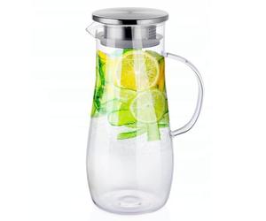 alpina Jarra de cristal con tapa, 1,4 l, con filtro de acero inoxidable, jarra de cristal para bebidas frías y calientes, elegante jarra de agua