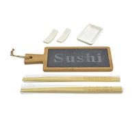 Alpina Juego de 6 piezas de bambú respetuoso con el medio ambiente individual para servir sushi con bandeja de pizarra