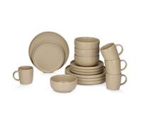 alpina Juego de vajilla de 16 piezas, juego de platos para 4 personas, vajilla de gres, platos de desayuno, platos de cena, cuencos y tazas, apto para microondas y lavavajillas, arena