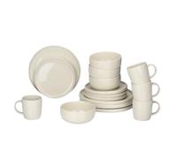 alpina Juego de vajilla de 16 piezas, juego de platos para 4 personas, vajilla de gres, platos de desayuno, platos de cena, cuencos y tazas, apto para microondas y lavavajillas, color crema