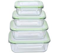 Alpina Recipientes herméticos con tapa - Cristal - 4 piezas - Recipiente de cristal - Caja de almacenamiento - Microondas, congelador, sobre y lavavajillas - 370, 640, 1050 y 1520 ml