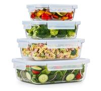 alpina Recipientes Herméticos de Vidrio 4 Piezas - Meal Prep con Tapa Hermética - Recipientes Antifugas Aptos para Microondas Congelador y Horno