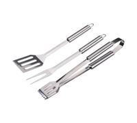 Alpina Set Barbacoa 3 Piezas - Utensilios Barbecue con Espátula y Pinzas - Accesorios Barbacoa con Tenedor - Herramientas Barbacoa Acero Inoxidable - Plata