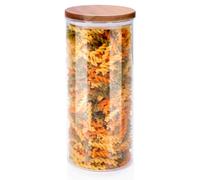 alpina - Tarro de conservación, 1250 ml, de vidrio borosilicato con tapa de madera de acacia, olla de cristal para cocina, despensa o caramelo, diámetro 9,5 x 21 cm