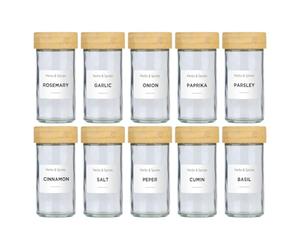 alpina Tarros de Especias Set de 12 - Tarros de Vidrio con Tapa de Bambú y Dosificador - Especiero con Etiquetas para Organización de Cocina