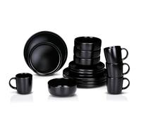 Alpina Vajilla de 16 piezas - Juego de vajilla para 4 personas - Vajilla de loza - Platos de desayuno, platos de cena, cuencos y tazas - Negro