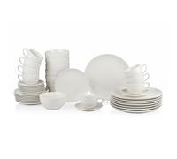 alpina Vajillas Completas para 8 Personas - Platos Vajilla de 40 Piezas - con Platos para Desayuno, Platos para Cena, Cuencos, Tazas y Platos para Tazas - Apto para Lavavajillas y Microondas - Blanco