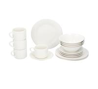 Alpina Vajilla completa Desayuno 4 personas - Loza apta microondas y lavavajillas - Blanco