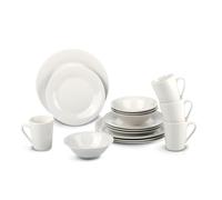 alpina Vajillas Completas 4 Personas - Juego de platos y cuencos - Vajilla de loza - Platos llanos, platos de postre, cuencos y tazas - Apto para microondas y lavavajillas - Blanco