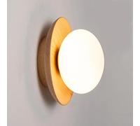 Alpinaluz Aplique de Pared Ø21 cm - Base Redonda de Madera Natural y Globo Ovalado de Vidrio Opaco Opal, Diseño Nórdico Wabi-Sabi, Casquillo G9