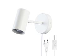 Alpinaluz Aplique de Pared Blanco en Acero con Pantalla Cilíndrica Orientable y Cable Blanco con Enchufe - Casquillo E27 - Luz de Lectura para Dormitorio, Cabecero o Salón
