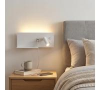 Alpinaluz Aplique de Pared LED Blanco con Foco Derecho Orientable para Dormitorio Cabecera, Luz Ambiental 2700K, Carga USB-C + USB-A, Repisa Metálica y Interruptores Independientes