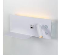 Alpinaluz Aplique de Pared LED Blanco - Luz Ambiental y Foco de Lectura Orientable 2700K - Carga USB-C + USB-A - Repisa Metálica - Interruptores Independientes - Foco Derecho