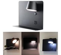 Alpinaluz Aplique de Pared LED Orientable 6W con CCT 3000K/4000K/6000K, Puertos de Carga USB y USB-C, Estructura de Acero Lacado y Foco de Aluminio (Negro Derecho)