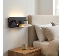 Alpinaluz Aplique de Pared Negro Mate con Foco LED Izquierdo, Luz Cálida 2700K, Puertos USB-C y USB-A, Interruptores Independientes y Repisa Metálica para Móvil