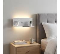 Alpinaluz Aplique LED Pared Blanco con USB-C y USB-A, Lámpara Mesilla 7W + Foco Lectura 3W 2700K, Interruptores Independientes, Estante Metal, Estilo Moderno Minimalista Industrial Vintage Dormitorio