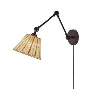 Alpinaluz Aplique Pared Bambú Ratán E27 con Enchufe e Interruptor | Pantalla tejida de bambú y ratán con doble brazo articulado para cabecero, dormitorio, salón, lectura y escritorio