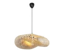 Alpinaluz Lámpara Colgante de Mimbre Natural ø600 mm - Diseño Artesanal con Pantalla Tejida a Mano, Portalámpara E27 de Madera y Cable Negro, para Salón, Comedor y Dormitorio
