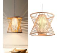 Alpinaluz Lámpara Colgante de Mimbre Natural Hinata - Estilo Japonés Oriental Hecha a Mano - Pantalla Doble Capa Ø30 cm de Bambú- Casquillo E27 para Salón, Comedor o Dormitorio