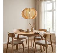 Alpinaluz lámpara colgante FLORENCIA Ø50 cm estilo escandinavo Mid-Century en madera MDF y cuerda tejida tipo ratán, diseño bohemio para salón, comedor o dormitorio con casquillo E27 compatible