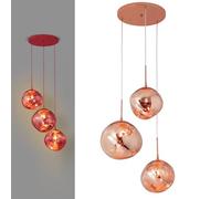 Alpinaluz Lámpara Colgante Triple de Cristal Dorado Rosa - 3 Bolas Metalizadas Ø28/Ø36cm - Casquillo E27 - Altura Ajustable - Florón Ø40cm - Diseño Moderno para Salón, Comedor o Dormitorio