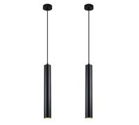 Alpinaluz Lámpara Colgante Tubular de Aluminio para Techo, Diseño Moderno de 40 cm con Casquillo GU10 y Cable Textil de 120 cm (Pack de 2 Negro)