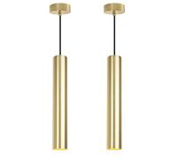 Alpinaluz Lámpara Colgante Tubular de Aluminio para Techo, Diseño Moderno de 40 cm con Casquillo GU10 y Cable Textil de 120 cm (Pack de 2 Dorado)