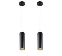 Alpinaluz Lámpara Colgante Tubular de Aluminio para Techo, Diseño Moderno y Minimalista de 20 cm con Casquillo GU10 y Cable Textil de 120 cm (Pack de 2 Negro)