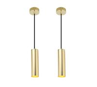 Alpinaluz Lámpara Colgante Tubular de Aluminio para Techo, Diseño Moderno y Minimalista de 20 cm con Casquillo GU10 y Cable Textil de 120 cm (Pack de 2 Dorado)