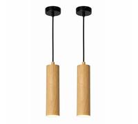 Alpinaluz Lámpara Colgante Tubular de Aluminio para Techo, Diseño Moderno y Minimalista de 20 cm con Casquillo GU10 y Cable Textil de 120 cm (Pack de 2 Madera)