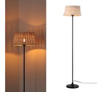 Alpinaluz Lámpara de Pie de Bambú y Mimbre Tejido a Mano - Pantalla Ø28 cm, Altura 147 cm, Estructura Metálica Negra con Interruptor de Pie y Casquillo E27 para Salón, Dormitorio o Lectura