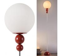 Alpinaluz Lámpara de Pie Roja E27 Globo Opal D24 cm Cromo Mid Century | Doble esfera decorativa roja, barra cromada e interruptor de pie para salón, dormitorio, rincón de lectura y recibidor