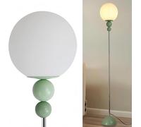 Alpinaluz Lámpara de Pie Verde Menta con Globo de Cristal Opal Ø24 cm - Diseño Moderno Multibola Retro, Estructura Metálica Cromada, Casquillo E27 para Salón, Dormitorio o Estudio